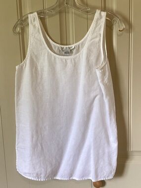 Saks Fifth Avenue White Linen Scoop Neck Tank